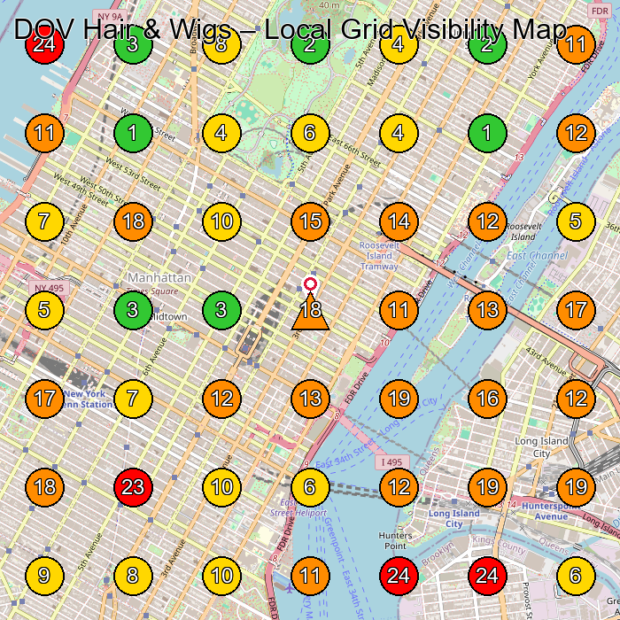 DOV Hair & Wigs Wig Shop GeoGrid ranking map for New York NY